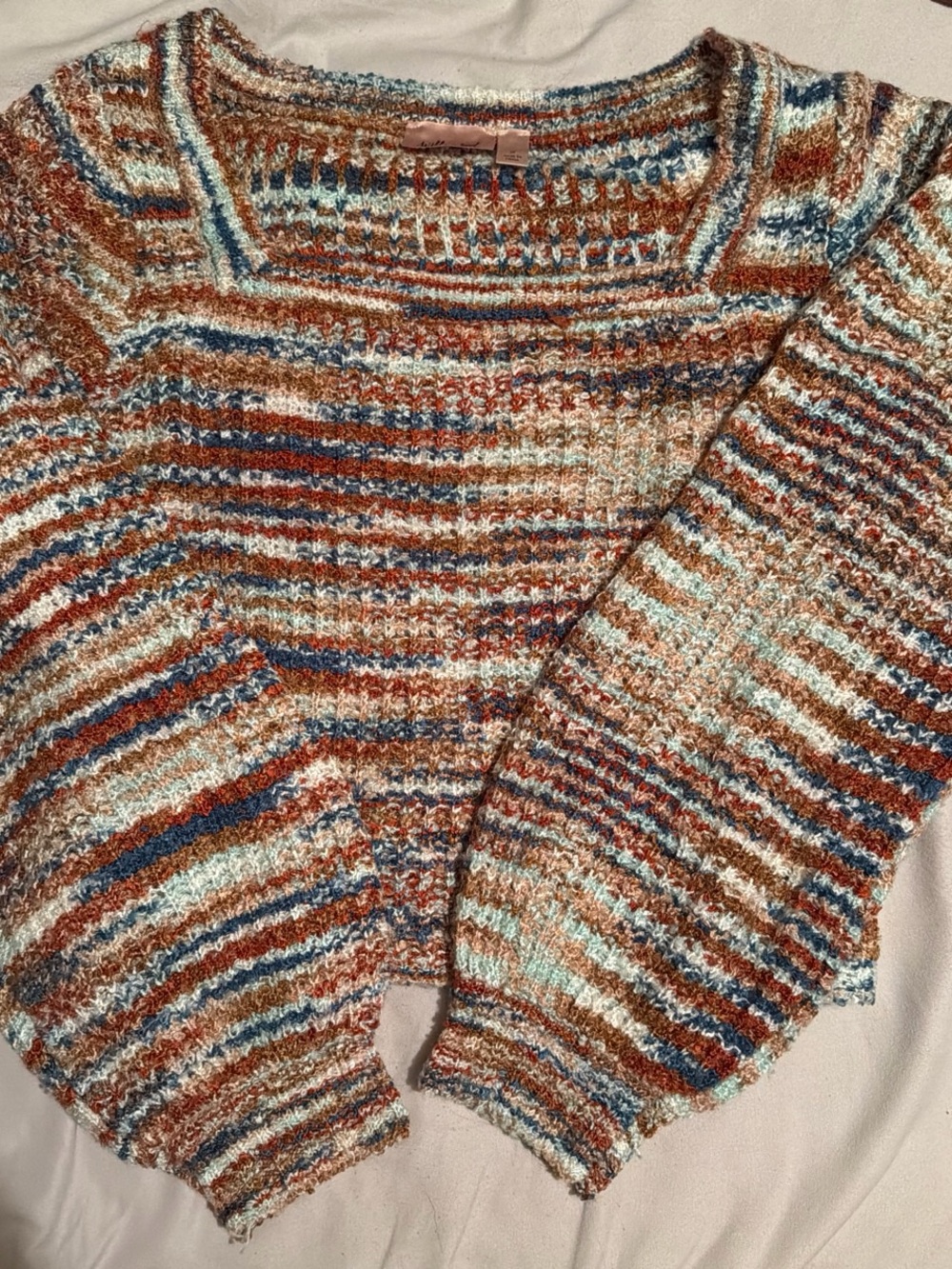 Buckle Multicolor Striped Knit Sweater in Rust, Blue & Cream